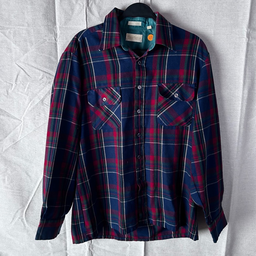 Vintage Backpacker Men's Plaid Flannel Shirt Blue Red Green Acrylic Sz M 15-15.5